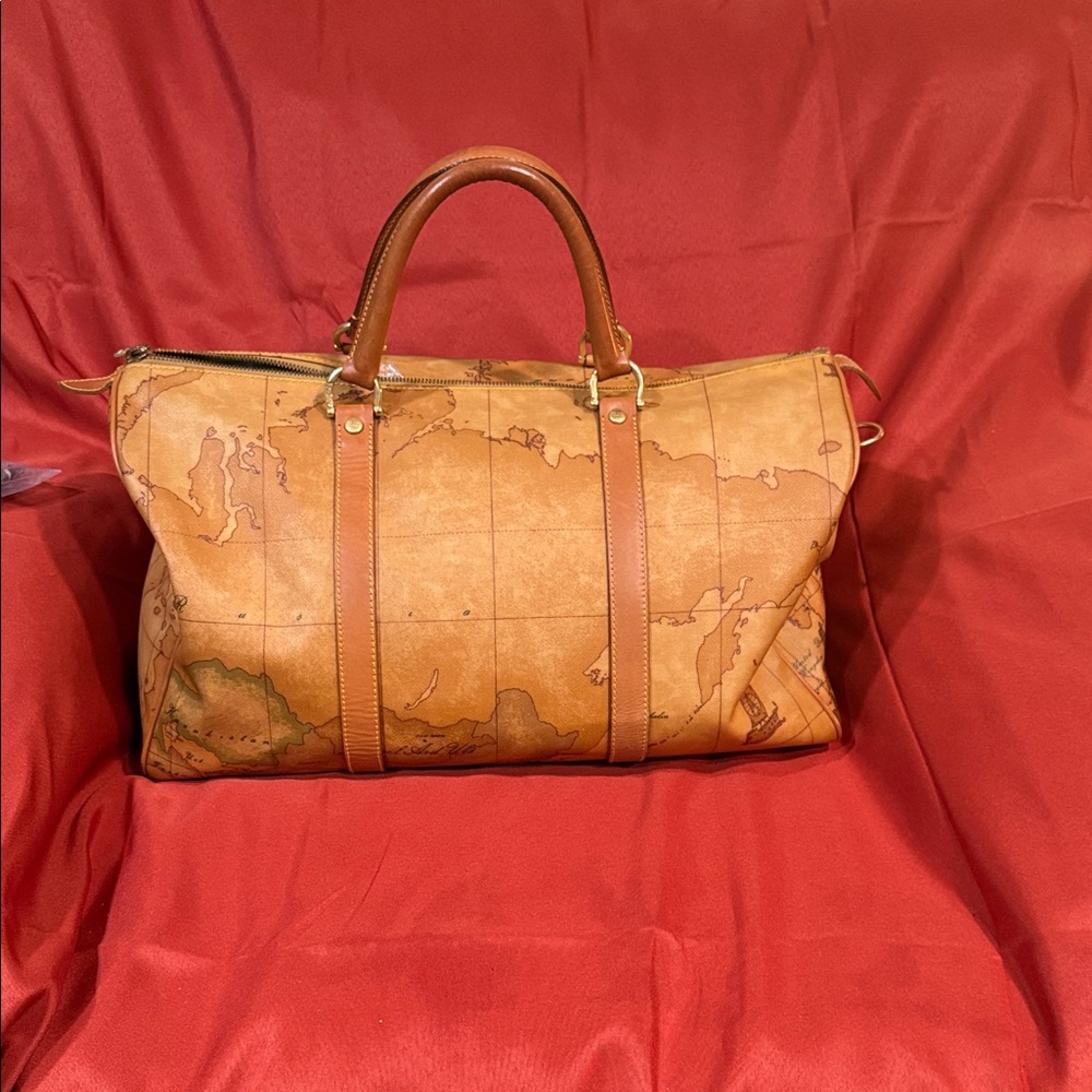 Vintage Map Design Alvaro Martini Leather Duffel Bag